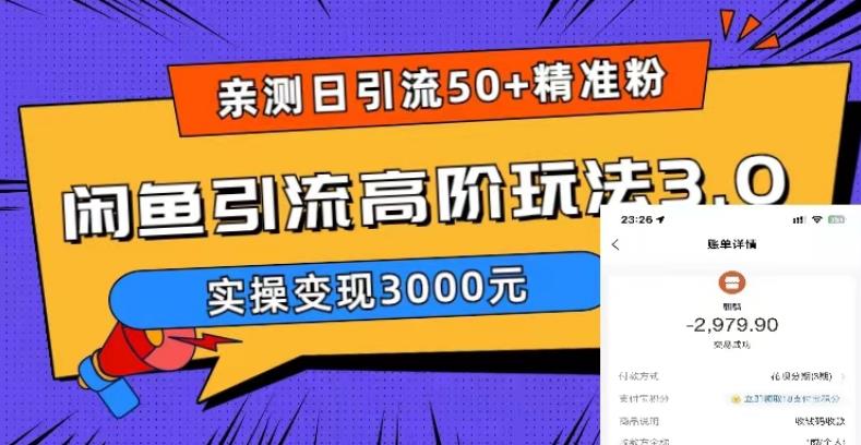 【6409期】亲测日引50+精准粉，闲鱼引流高阶玩法3.0，实操变现3000元【揭秘】
