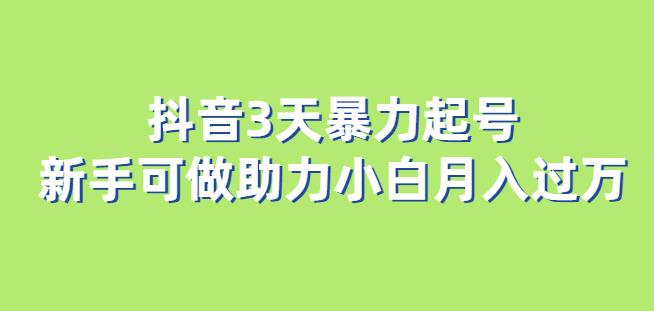 【6793期】抖音3天暴力起号新手可做助力小白月入过万【揭秘】