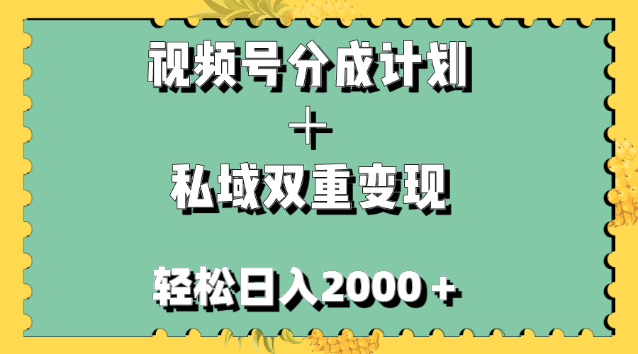 【9353】视频号分成计划＋私域双重变现，轻松日入1000＋，无任何门槛，小白轻松上手