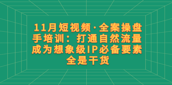 【9878】11月参哥短视频·全案操盘手培训：打通自然流量 成为想象级IP必备要素 全是干货