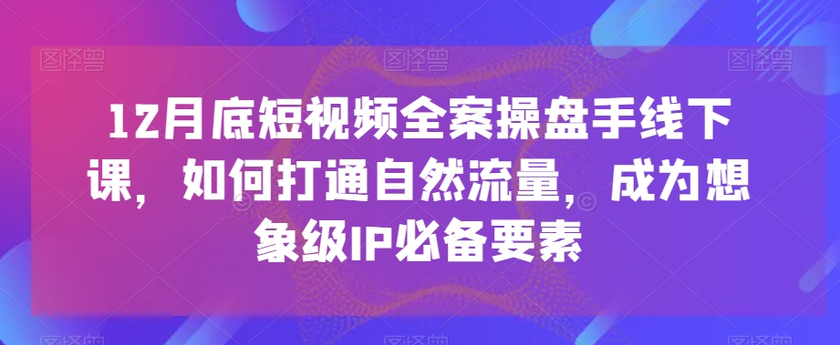 【10413】12月底短视频全案操盘手线下课，如何打通自然流量，成为想象级IP必备要素