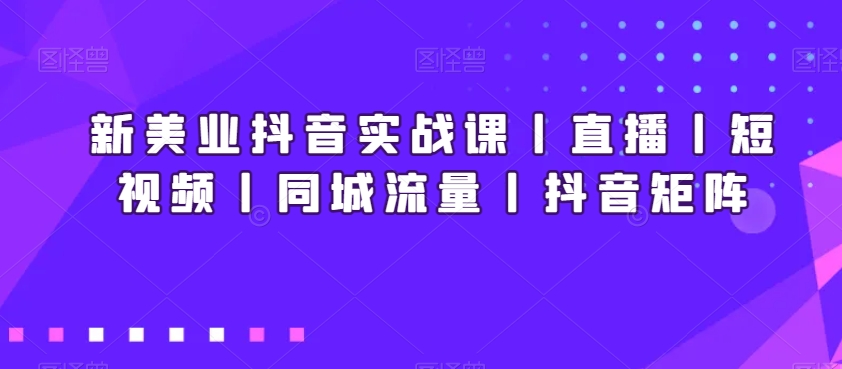 【10771】新美业抖音实战课丨直播丨短视频丨同城流量丨抖音矩阵