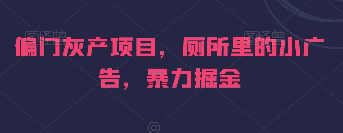 【10984】偏门灰产项目，厕所里的小广告，暴力掘金