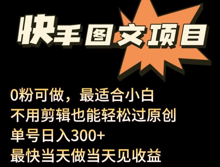 【11974】24年最新快手图文带货项目，零粉可做，不用剪辑轻松过原创单号轻松日入300+【揭秘】