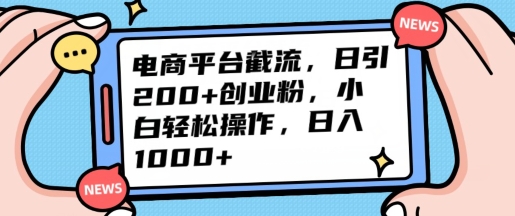 【12075】电商平台截流日引200+创业粉，小白轻松操作，日入1000+