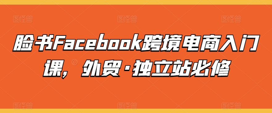 【12343】脸书Facebook跨境电商入门课，外贸·独立站必修