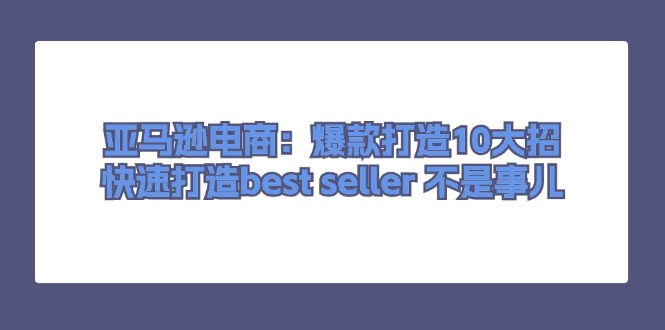 【13460】亚马逊电商：爆款打造10大招，快速打造best seller 不是事儿