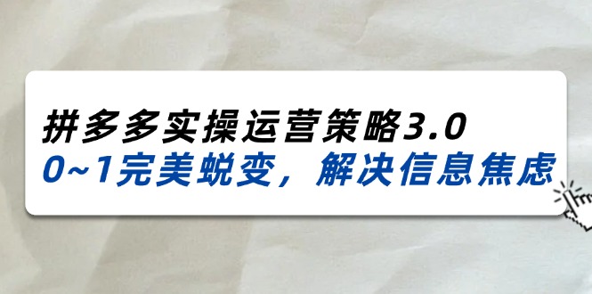 【13624】2024_2025拼多多实操运营策略3.0，0~1完美蜕变，解决信息焦虑（38节）