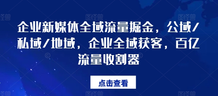 【13651】企业新媒体全域流量掘金，公域/私域/地域，企业全域获客，百亿流量收割器