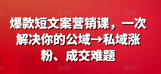 【14211】爆款短文案营销课，一次解决你的公域→私域涨粉、成交难题