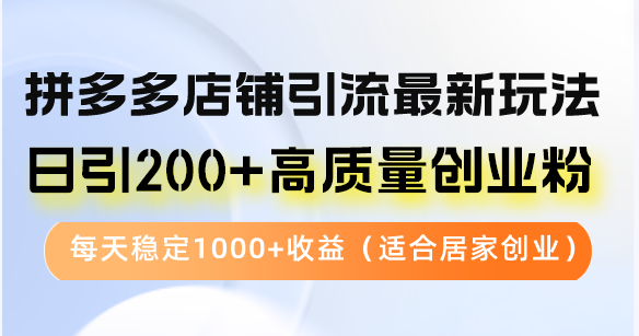 【14795】拼多多店铺引流最新玩法，日引200+高质量创业粉，每天稳定1000+收益