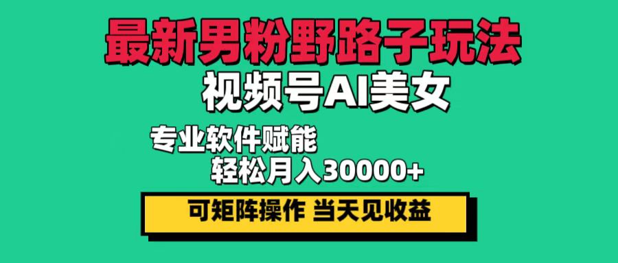 【14806】最新男粉野路子玩法，视频号AI美女，当天见收益，轻松月入30000＋