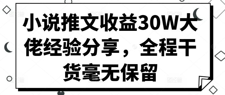 【14878】小说推文收益30W大佬经验分享，全程干货毫无保留