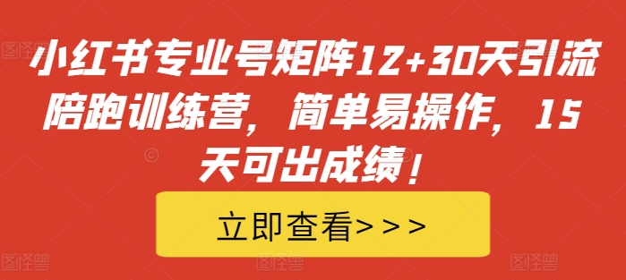 【14930】小红书专业号矩阵12+30天引流陪跑训练营，简单易操作，15天可出成绩!