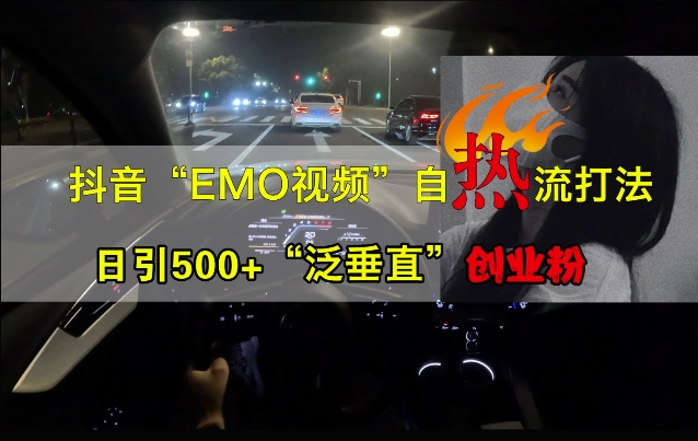 【14934】抖音EMO视频自热打法，日引500+“泛垂直”创业粉