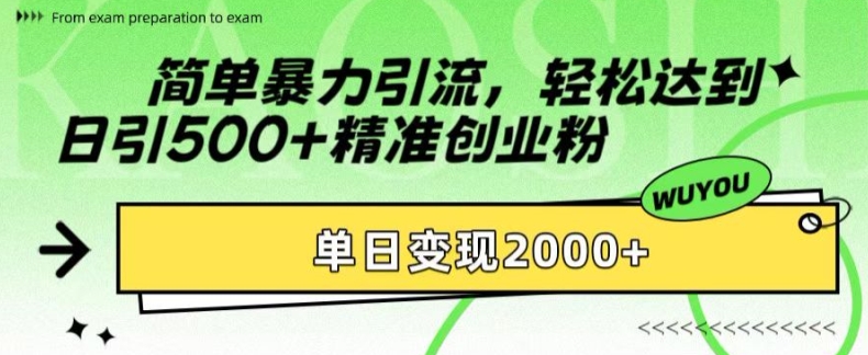 【14935】简单暴力引流，轻松达到日引500+精准创业粉，单日变现2k【揭秘】