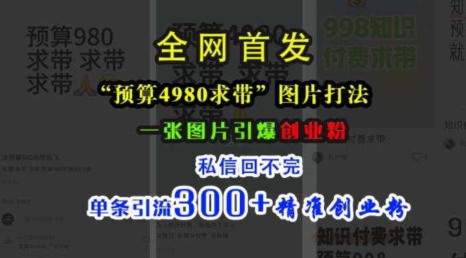 【15209】小红书“预算4980带我飞”图片打法，一张图片引爆创业粉，私信回不完，单条引流300+精准创业粉