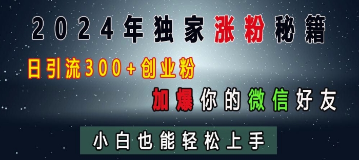 【15628】2024年独家涨粉秘籍，日引流300+创业粉，加爆你的微信好友，小白也能轻松上手