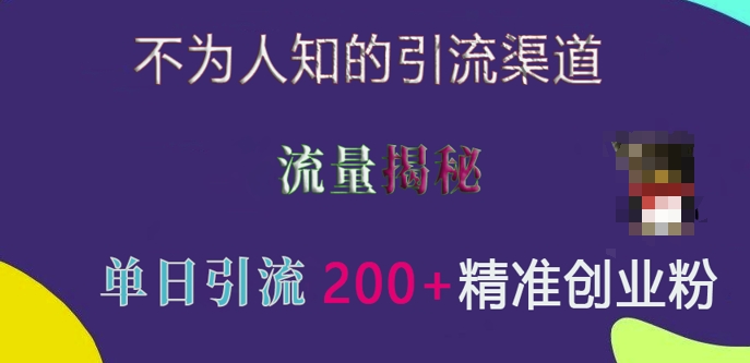 【15793】不为人知的引流渠道，流量揭秘，实测单日引流200+精准创业粉【揭秘】