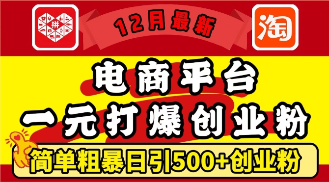 【15829】12月最新：电商平台1元打爆创业粉，简单粗暴日引500+精准创业粉，轻松月入过W【揭秘】