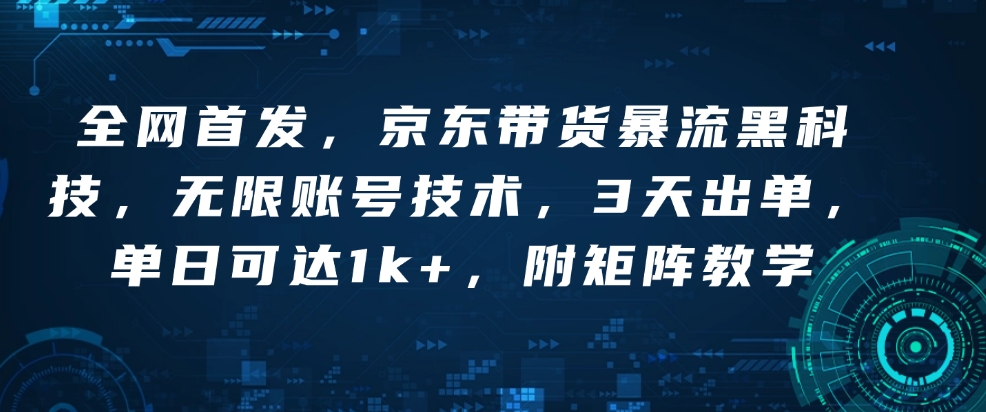 【16272】全网首发，京东带货暴流黑科技，无限账号技术，3天出单，单日可达1k+，附矩阵教学【揭秘】
