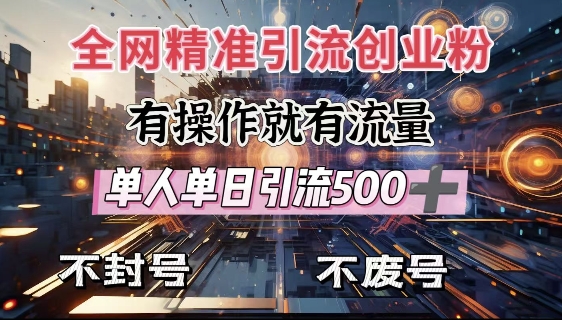 【16385】全网独家引流创业粉，有操作就有流量，单人单日引流500+，不封号、不费号