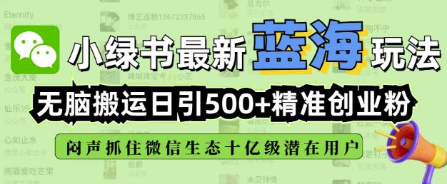 【16539】小绿书无脑搬运引流，全自动日引500精准创业粉，微信生态内又一个闷声发财的机会