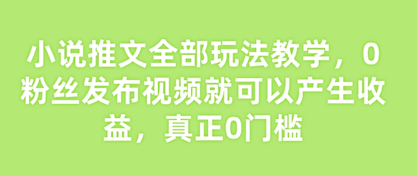 【16655】小说推文全部玩法教学，0粉丝发布视频就可以产生收益，真正0门槛