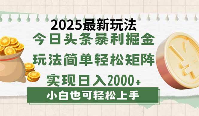 【17055】今日头条2025最新玩法，思路简单，复制粘贴，轻松实现矩阵日入2000+