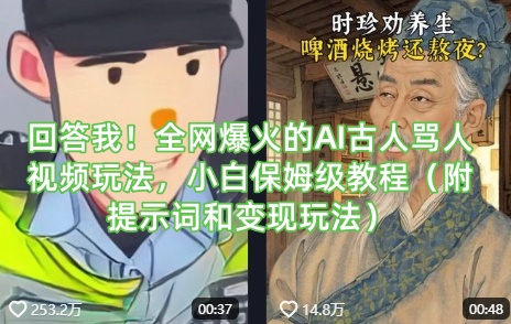 【17164】回答我！全网爆火的AI古人骂人视频玩法，小白保姆级教程（附提示词和变现玩法）