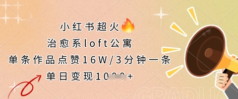 【17314】小红书超火的治愈系loft公寓，单条作品点赞16W，3分钟一条，单日变现数张