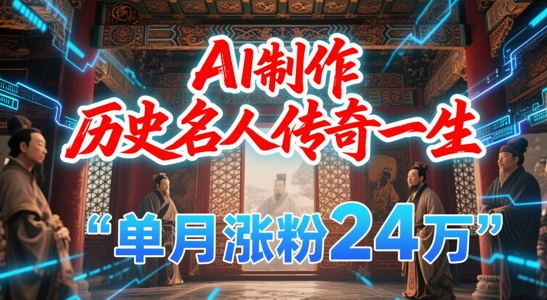 【18267】暴力起号！用AI制作历史名人传奇一生，单月涨粉24W，涨粉+变现赛道黑马来了
