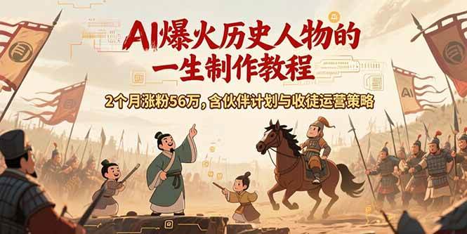 【18627】抖音李美儿AI爆火历史人物赛道课程，2个月涨粉56万，含伙伴计划与收徒运营策略