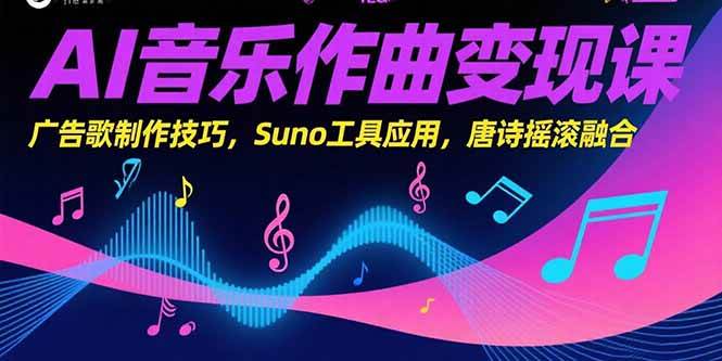 【18704】大毛老师AI音乐作曲变现课，广告歌制作技巧，Suno工具应用，唐诗摇滚融合