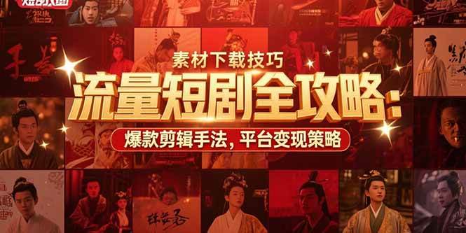 【18795】流量短剧全攻略：素材下载技巧，爆款剪辑手法，平台变现策略
