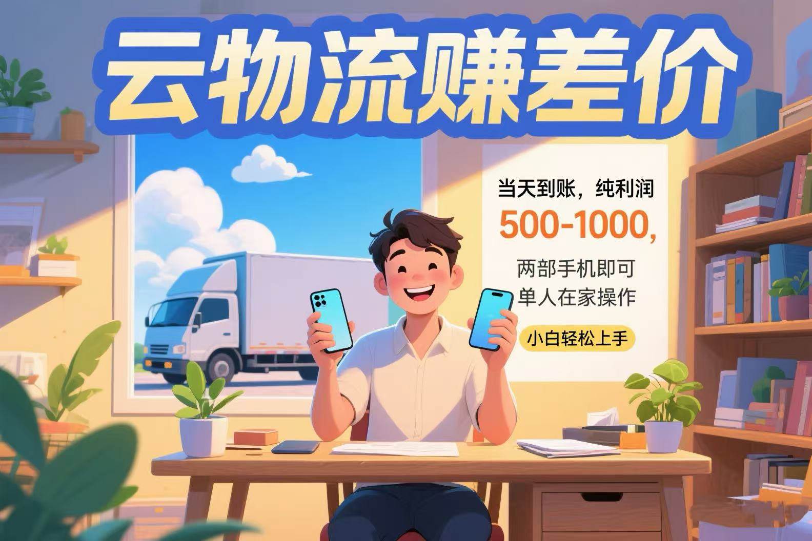 【18888】云物流赚差价 当天到账纯利润500-1000 两部手机即可 可单人在家操作