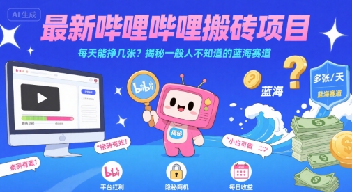 【18963】最新哔哩哔哩上B站搬砖项目，每天能挣几张？揭秘一般人不知道的蓝海赛道