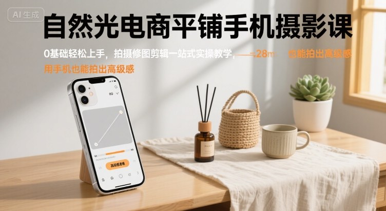 【19294】柔妈自然光电商平铺手机摄影课，0基础轻松上手，拍摄修图剪辑一站式实操教学，用手机也能拍出高级感