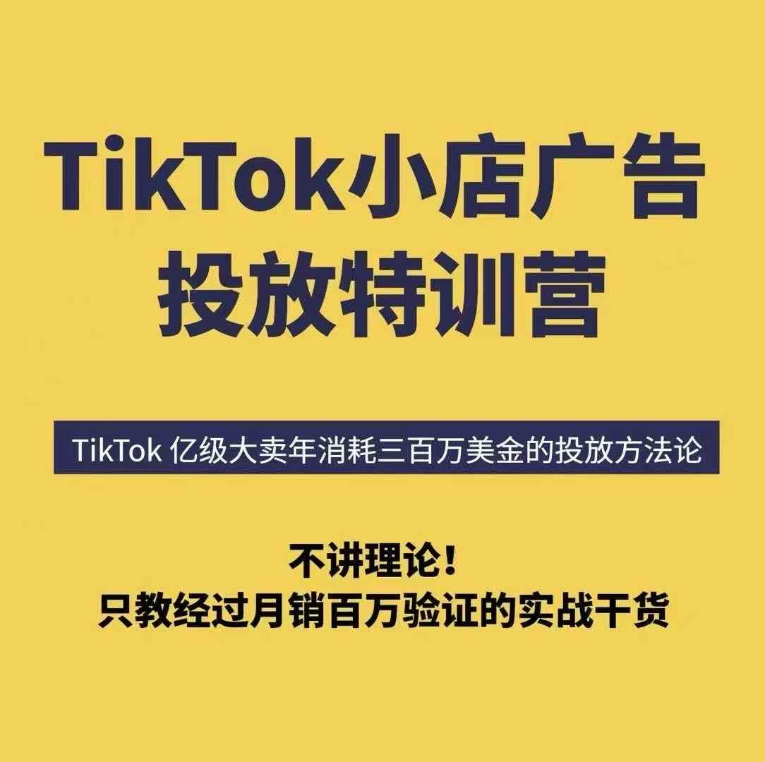 【19347】TikTok小店广告投放特训营，6天破局计划专治各种“投不动”，教你经过月销百万验证的实战干货