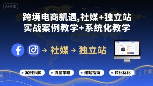 【19476】出海冒险家跨境电商新机遇，社媒+独立站，实战案例教学+系统化教学