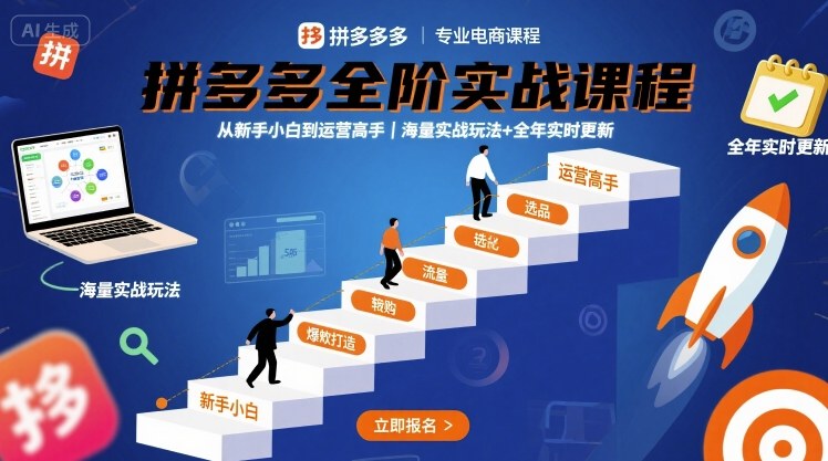 【19517】炮炮电商拼多多全阶实战课程，从新手小白到运营高手，海量实战玩法+全年实时更新【2025年9月更新】