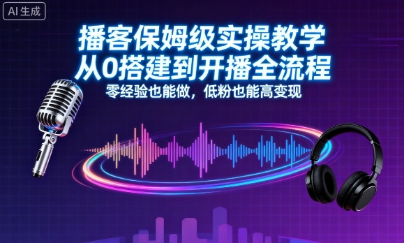 【19709】播客保姆级实操教学，从0搭建到开播全流程，零经验也能做，低粉也能高变现