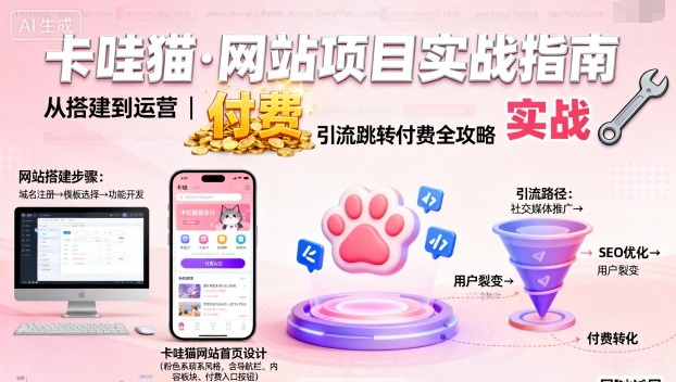 【19768】卡哇猫·网站项目，网站搭建与运营以及引流跳转付费