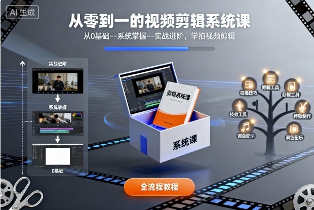 【19873】学拍从零到一的视频剪辑系统课，从0基础–系统掌握–实战进阶，学拍视频剪辑