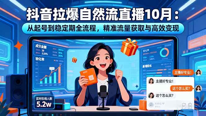 【20041】猴帝抖音拉爆自然流直播10月：从起号到稳定期全流程，精准流量获取与高效变现