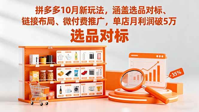 【20079】王校长万金油强付费拼多多10月新玩法，涵盖选品对标、链接布局、微付费推广，单店月利润破5万