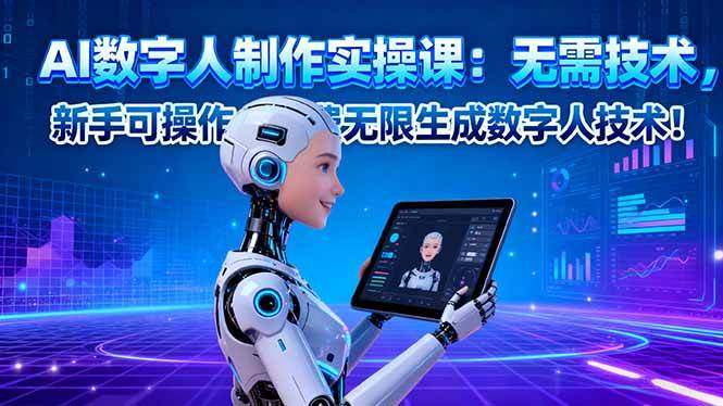 【20112】AI数字人制作实操课：无需技术，新手可操作，免费无限生成数字人技术！