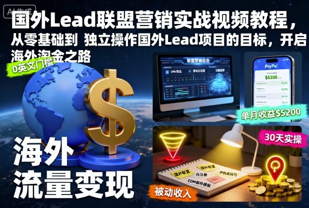 【20145】国外Lead联盟营销实战视频教程，从零基础到独立操作国外Lead项目的目标，开启海外淘金之路