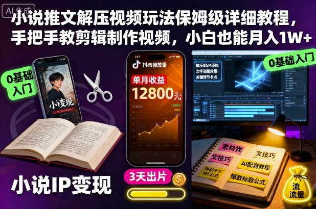 【20146】小说推文解压视频玩法保姆级详细教程，手把手教剪辑制作视频，小白也能月入1W+