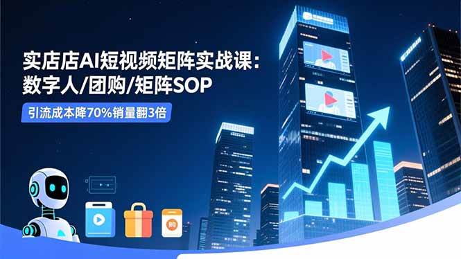 【20357】实体店AI短视频矩阵实战课：数字人团购矩阵SOP，引流成本降70%销量翻3倍
